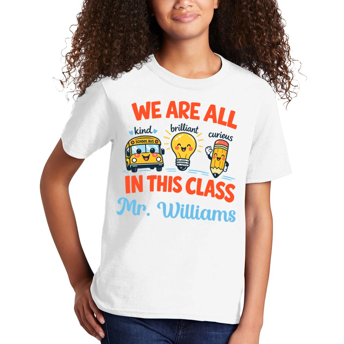 We Are All In This Class Custom Grade Level Teacher Name Kids T-Shirt - Front 1