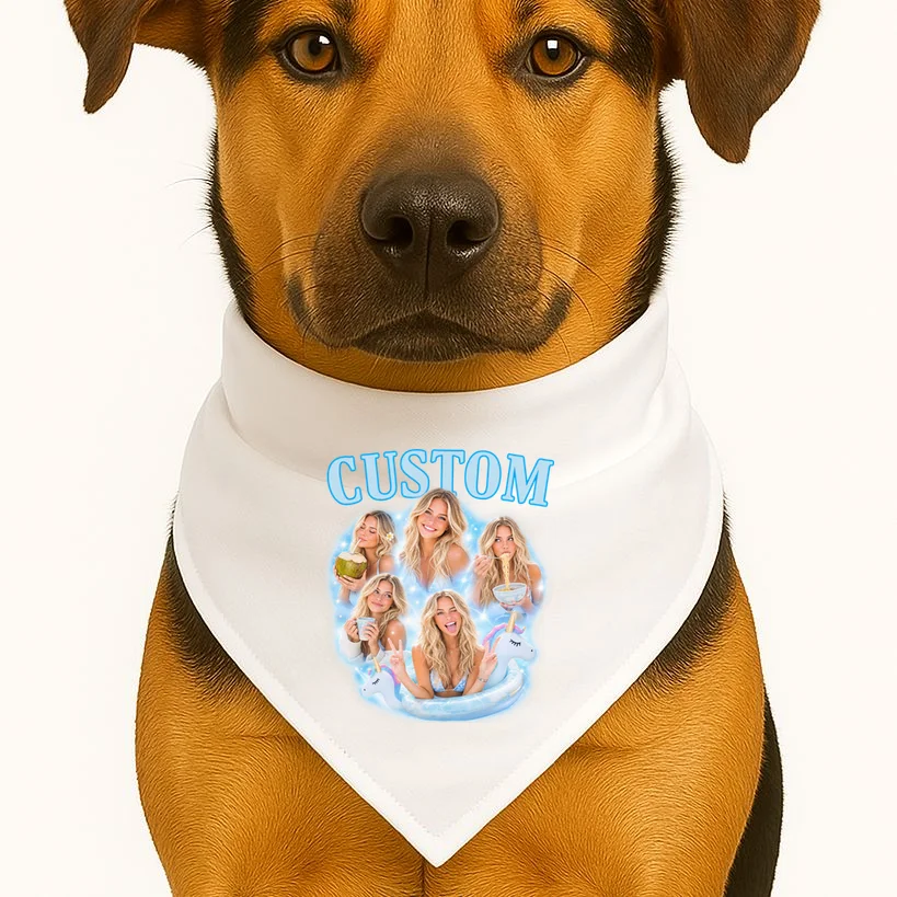 Custom Photo Collage Personalized Name Gift - Multi Photo Portrait Custom Design Dog Bandana - Front 1