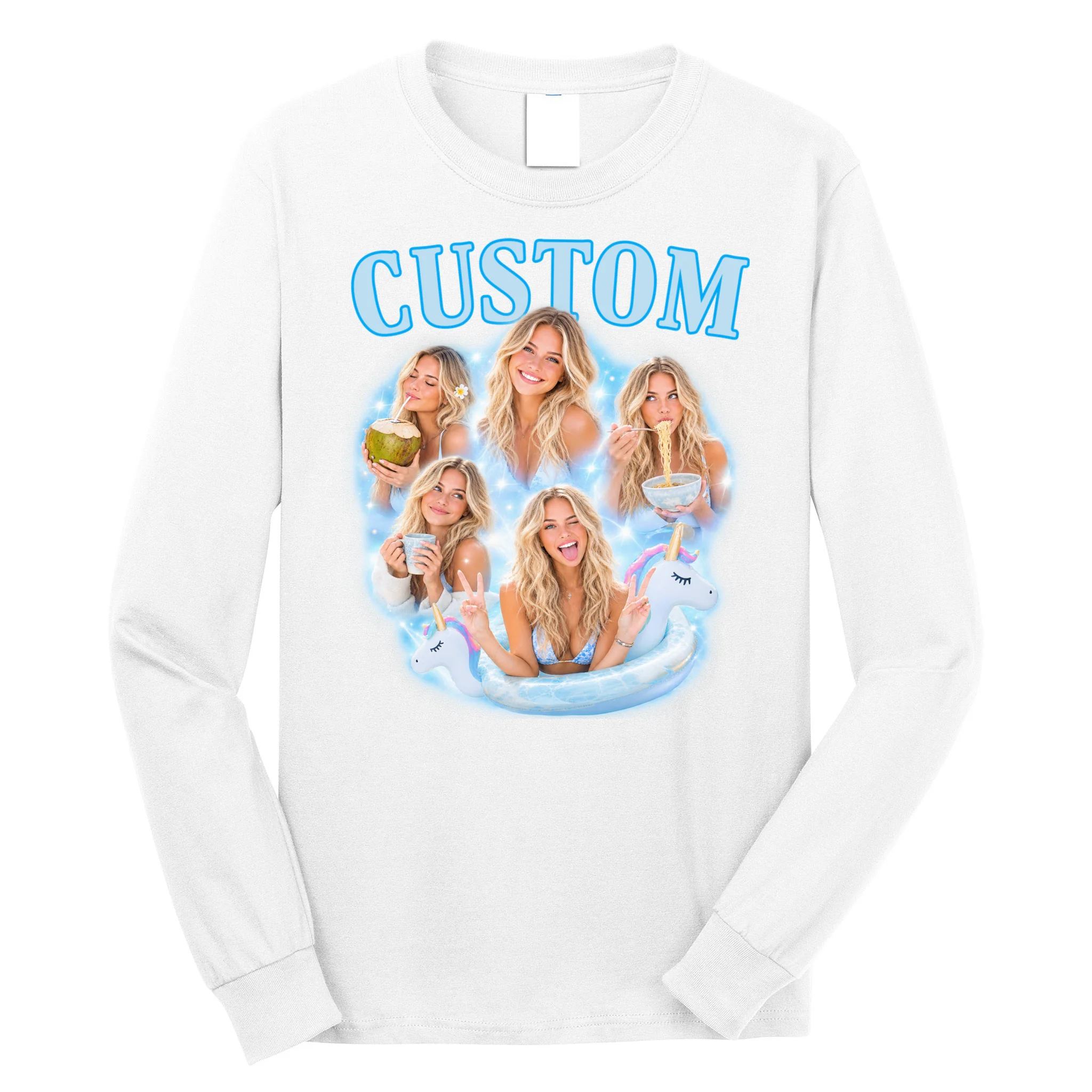 Custom Photo Collage Personalized Name Gift - Multi Photo Portrait Custom Design Men's Long Sleeve Shirt Front