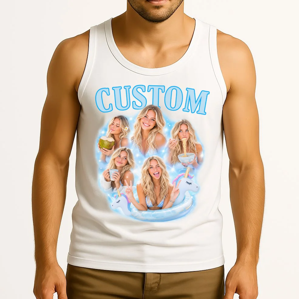 Custom Photo Collage Personalized Name Gift - Multi Photo Portrait Custom Design Men's Tank Top - Front 2
