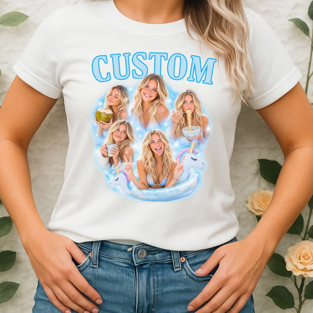 Custom Photo Collage Personalized Name Gift - Multi Photo Portrait Custom Design Women's T-Shirt - Front 1