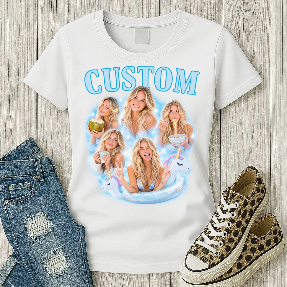 Custom Photo Collage Personalized Name Gift - Multi Photo Portrait Custom Design Women's T-Shirt - Front 2