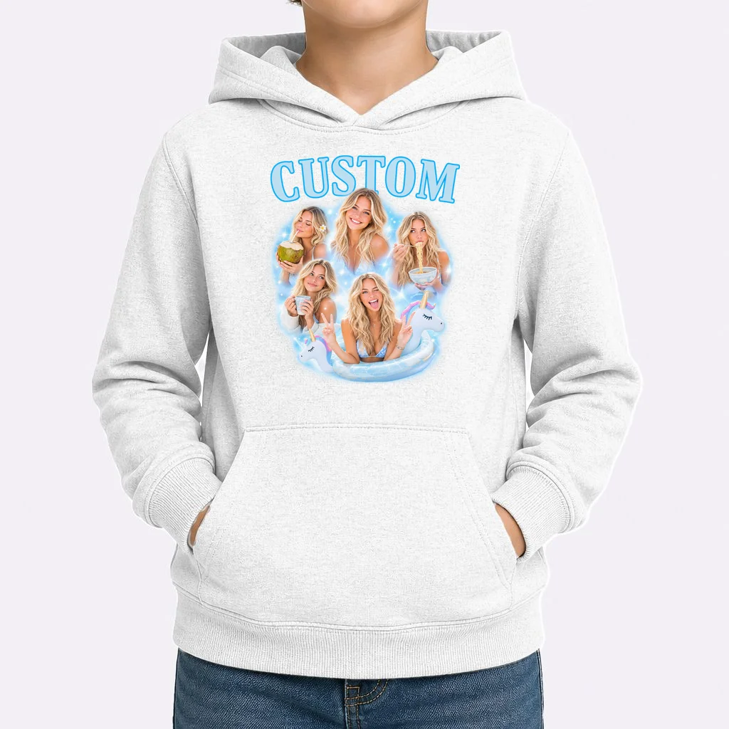 Custom Photo Collage Personalized Name Gift - Multi Photo Portrait Custom Design Kids Hoodie - Front 1