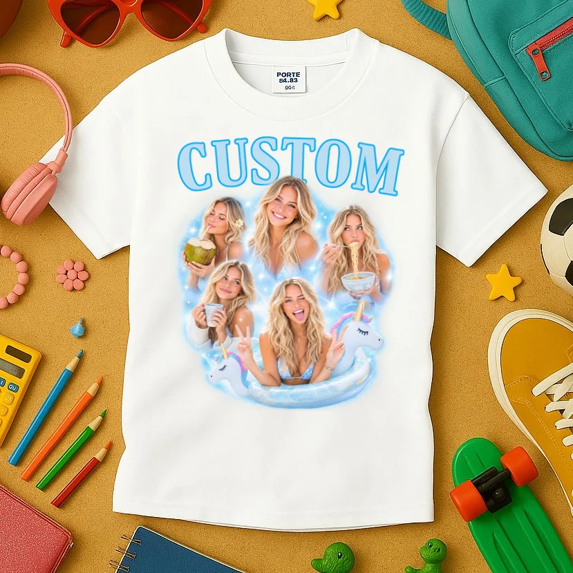 Custom Photo Collage Personalized Name Gift - Multi Photo Portrait Custom Design Kids T-Shirt - Front 2