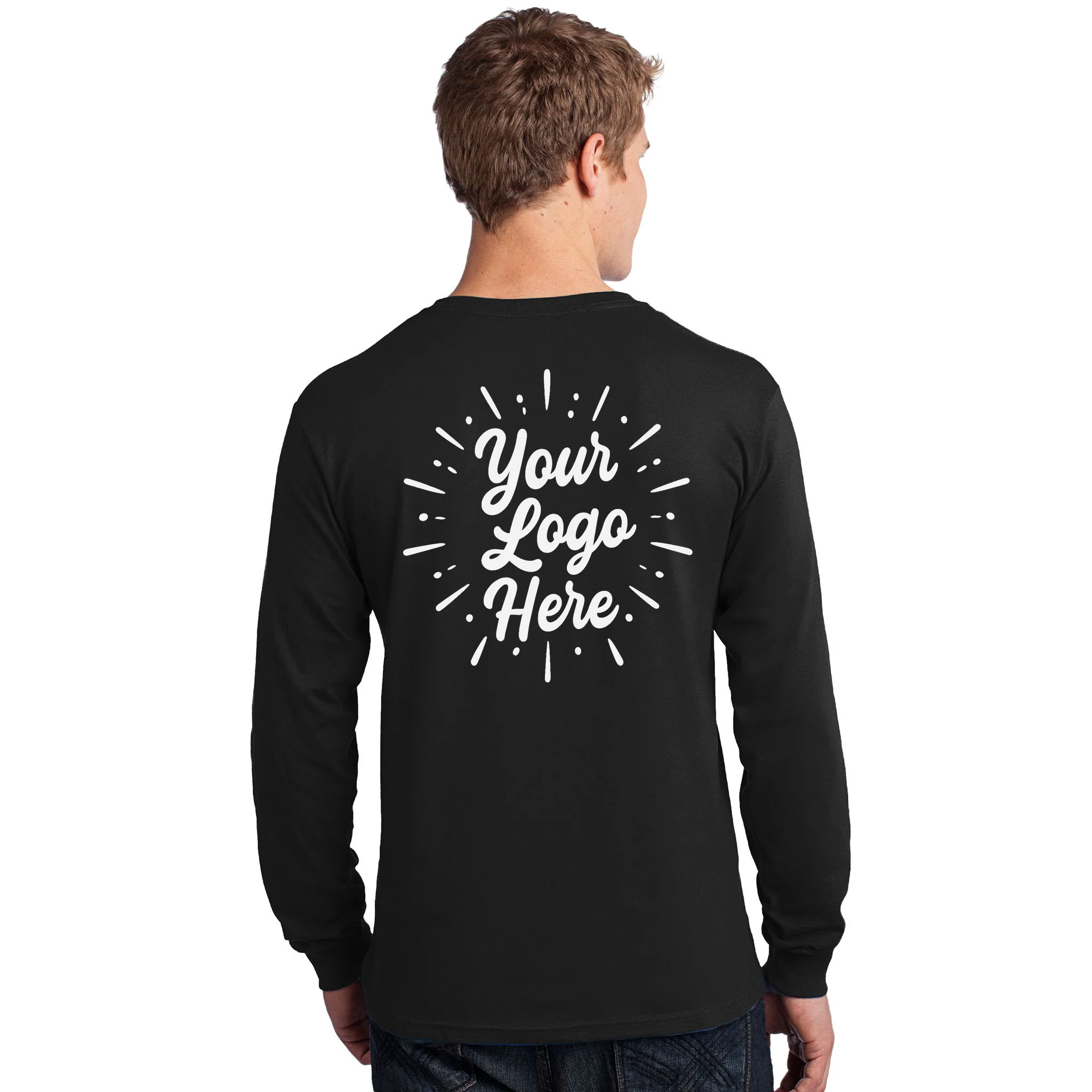 Your Logo Here Custom Business Logo Front And Back Long Sleeve Shirt - Back