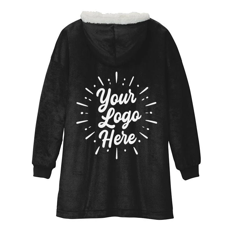 Your Logo Here Custom Business Logo Front And Back Hooded Blanket - Back - Close-up