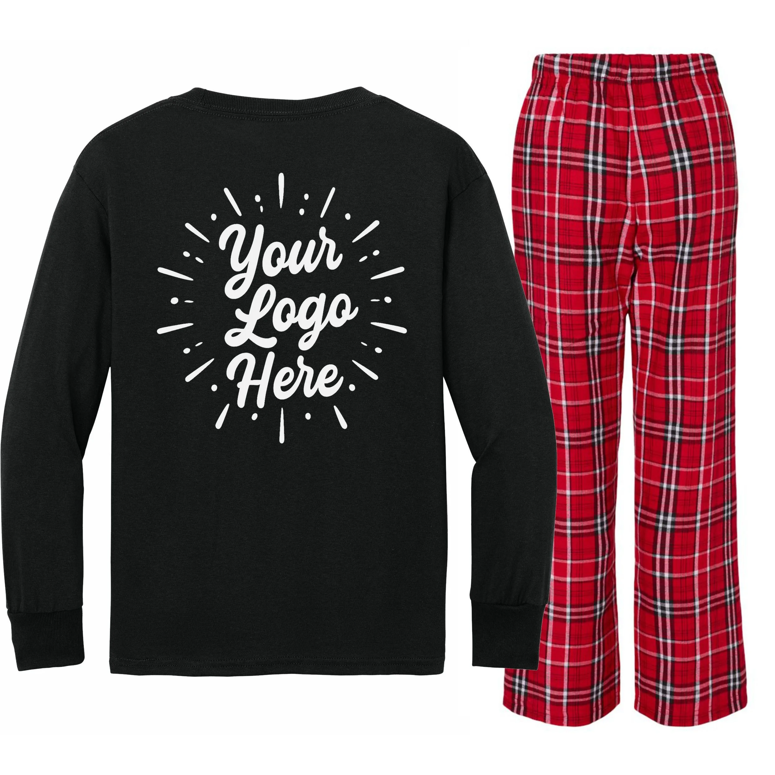 Your Logo Here Custom Business Logo Front And Back Kids Long Sleeve Pajamas - Back - Close-up