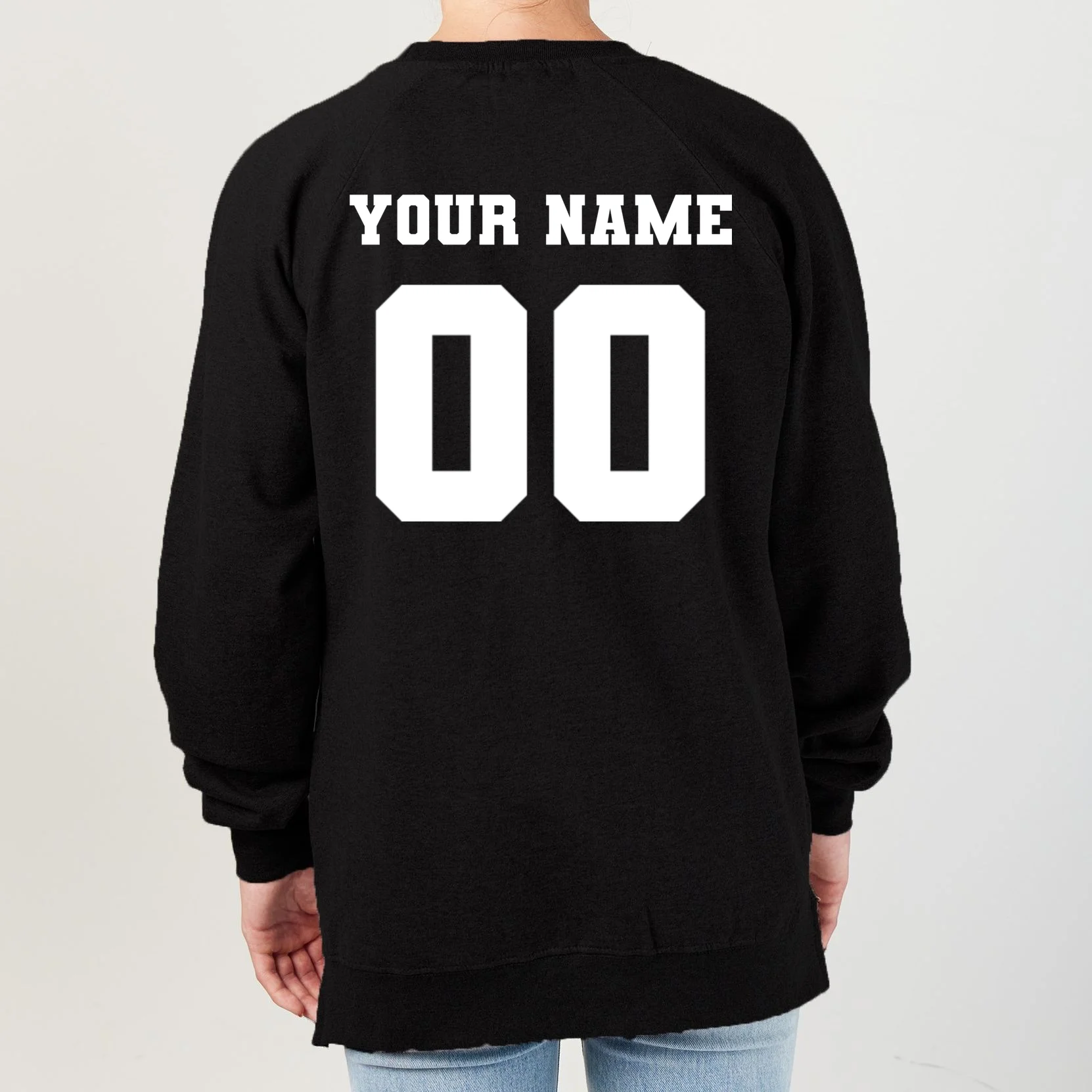 Your Name 00 Custom Jersey Number Sports School Team Personalize Women's Sweatshirt - Back - Close-up