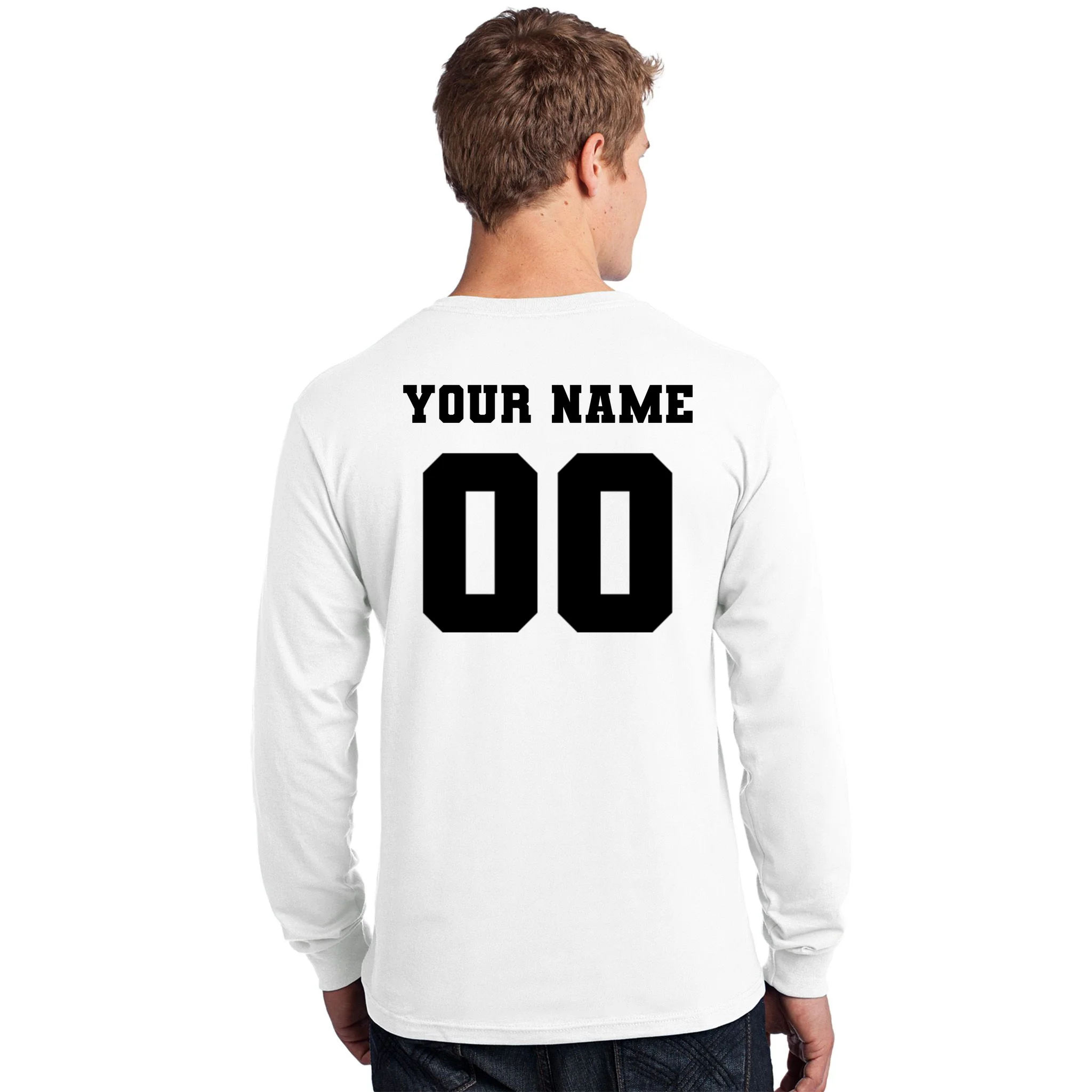 Your Name 00 Custom Jersey Number Sports School Team Personalize Long Sleeve Shirt - Back