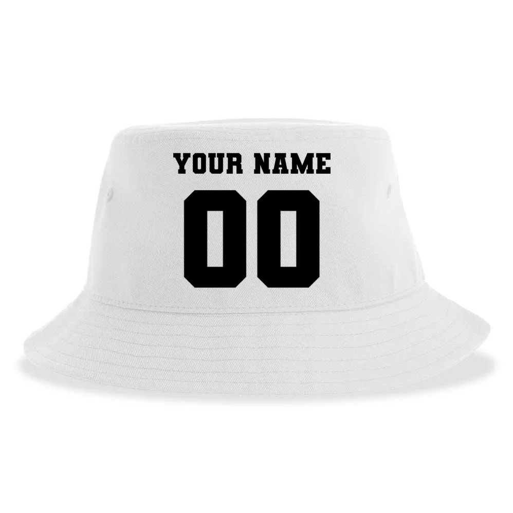 Your Name 00 Custom Jersey Number Sports School Team Personalize Bucket Hat - Back - Close-up