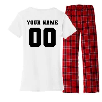Your Name 00 Custom Jersey Number Sports School Team Personalize Women's Flannel Pajama Set - Back - Close-up