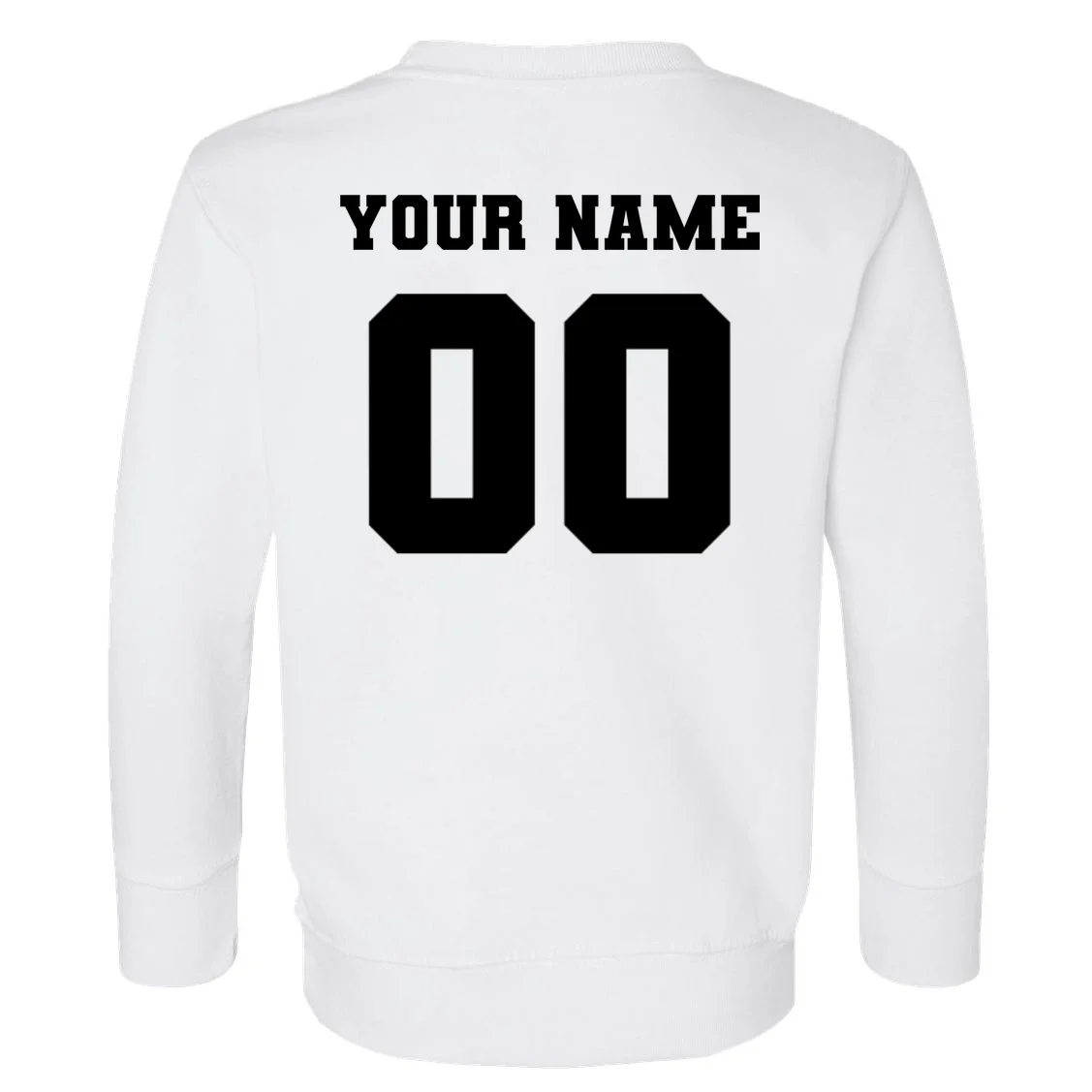Your Name 00 Custom Jersey Number Sports School Team Personalize Toddler Sweatshirt - Back - Close-up