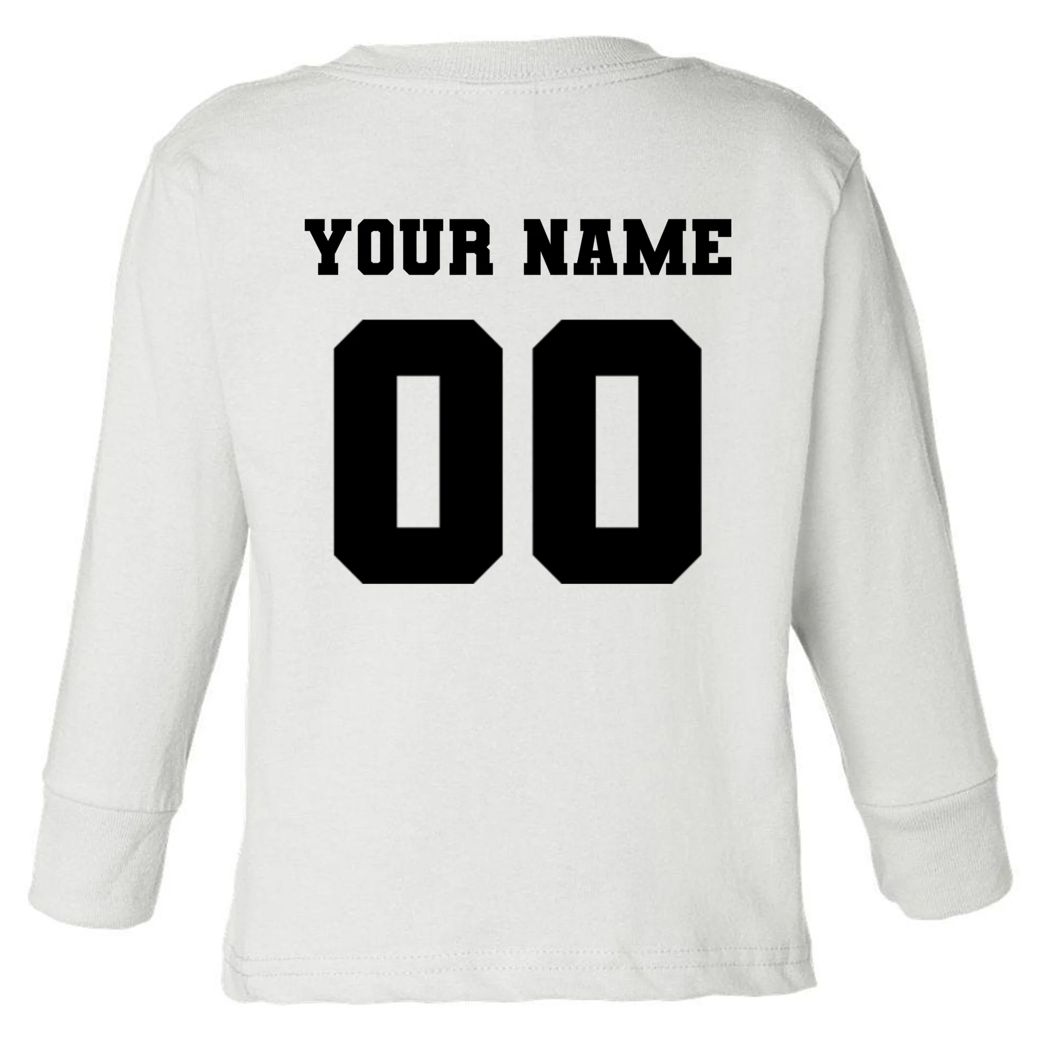 Your Name 00 Custom Jersey Number Sports School Team Personalize Toddler Long Sleeve Shirt - Back - Close-up