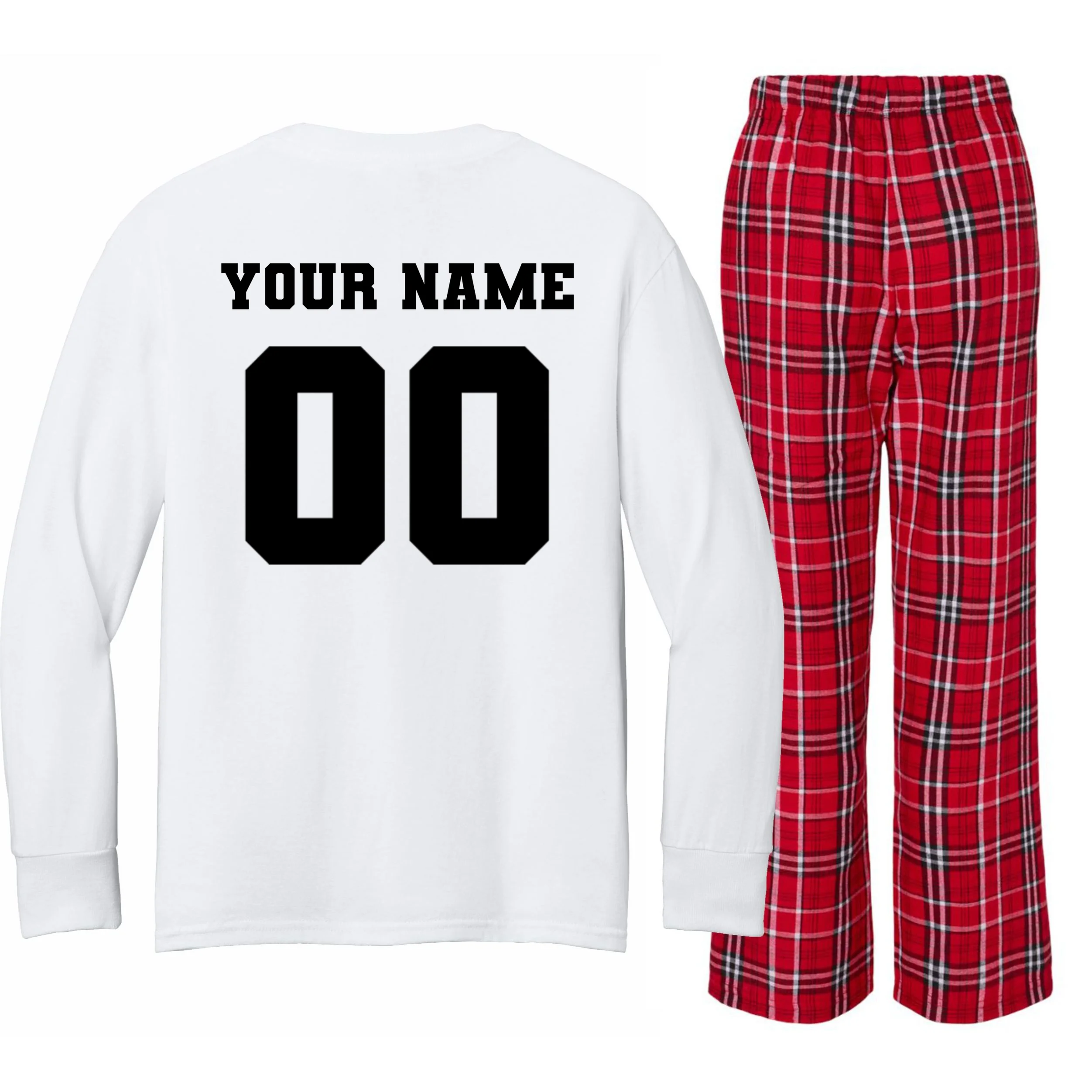 Your Name 00 Custom Jersey Number Sports School Team Personalize Kids Long Sleeve Pajamas - Back - Close-up