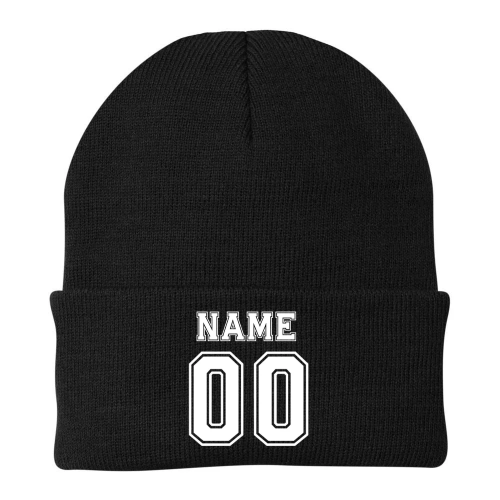 Your Name 23 Custom Jersey Number Team Beanie - Back