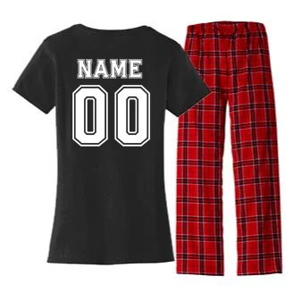 Your Name 23 Custom Jersey Number Team Women's Flannel Pajama Set - Back - Close-up