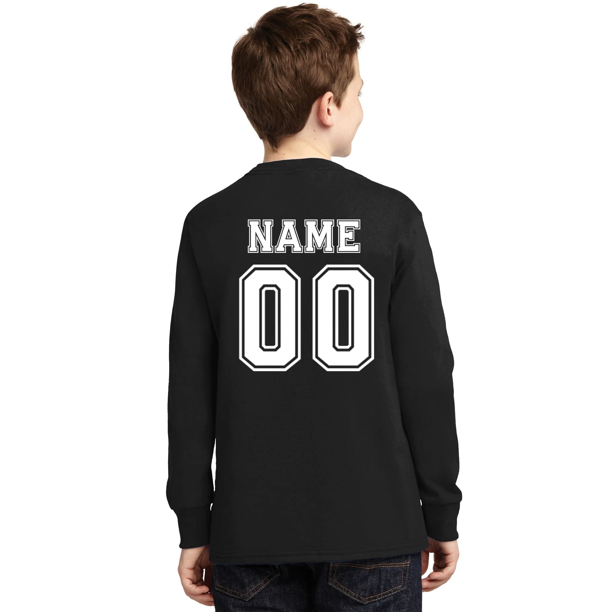 Your Name 23 Custom Jersey Number Team Kids Long Sleeve Shirt - Back - Close-up