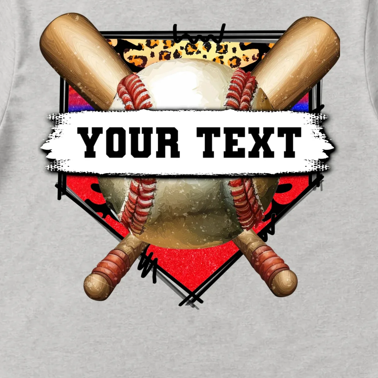 YOUR TEXT Custom Personalized Team Name Baseball Bats and Base Men's T-Shirt - Front - Close-up