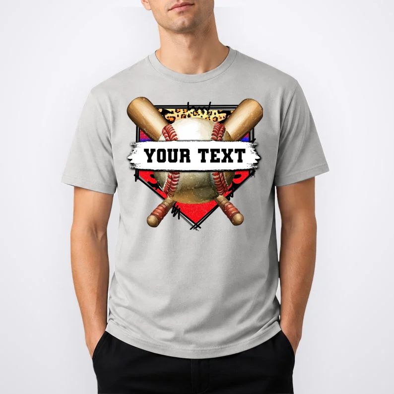 YOUR TEXT Custom Personalized Team Name Baseball Bats and Base T-Shirt - Front 1