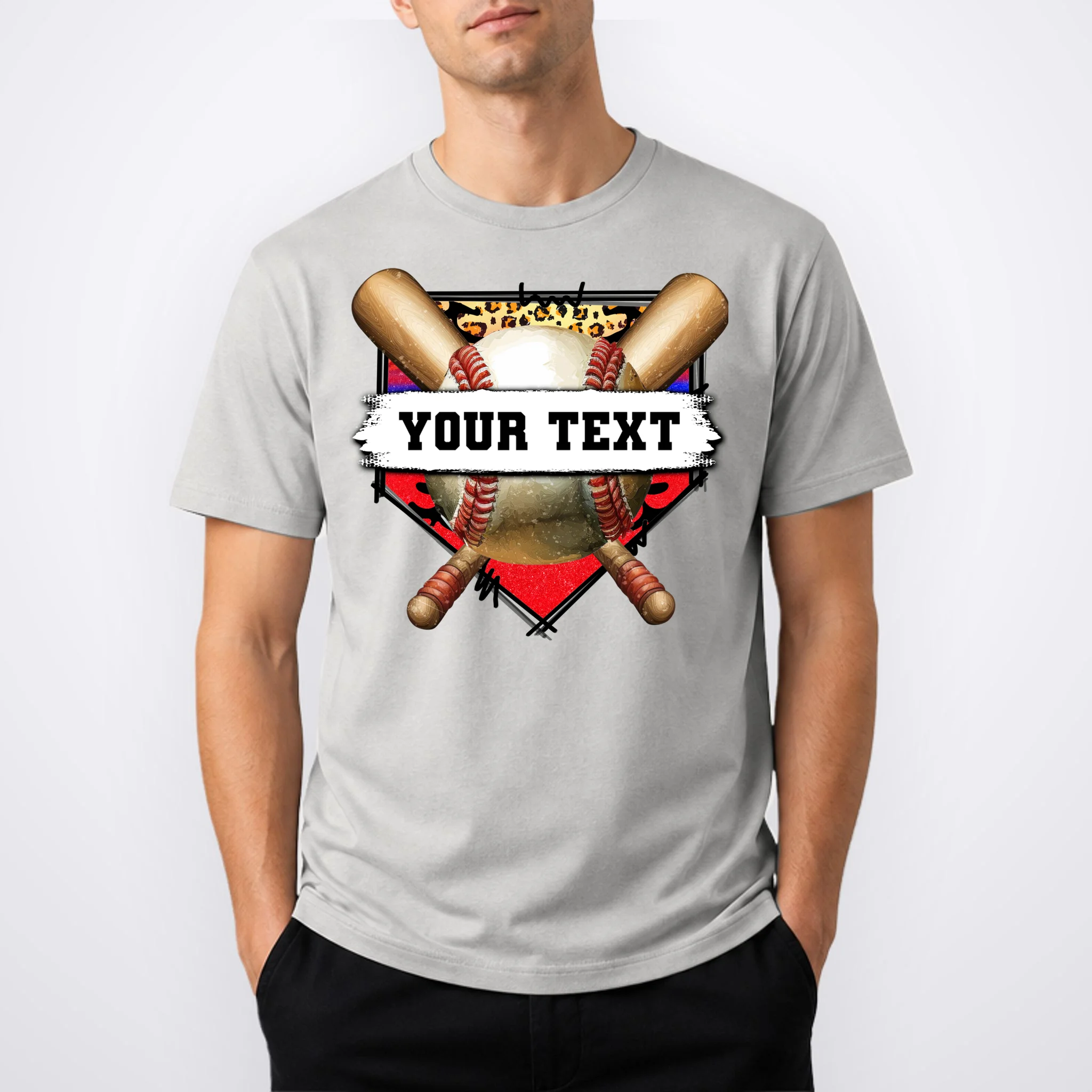 YOUR TEXT Custom Personalized Team Name Baseball Bats and Base Men's T-Shirt - Front 1