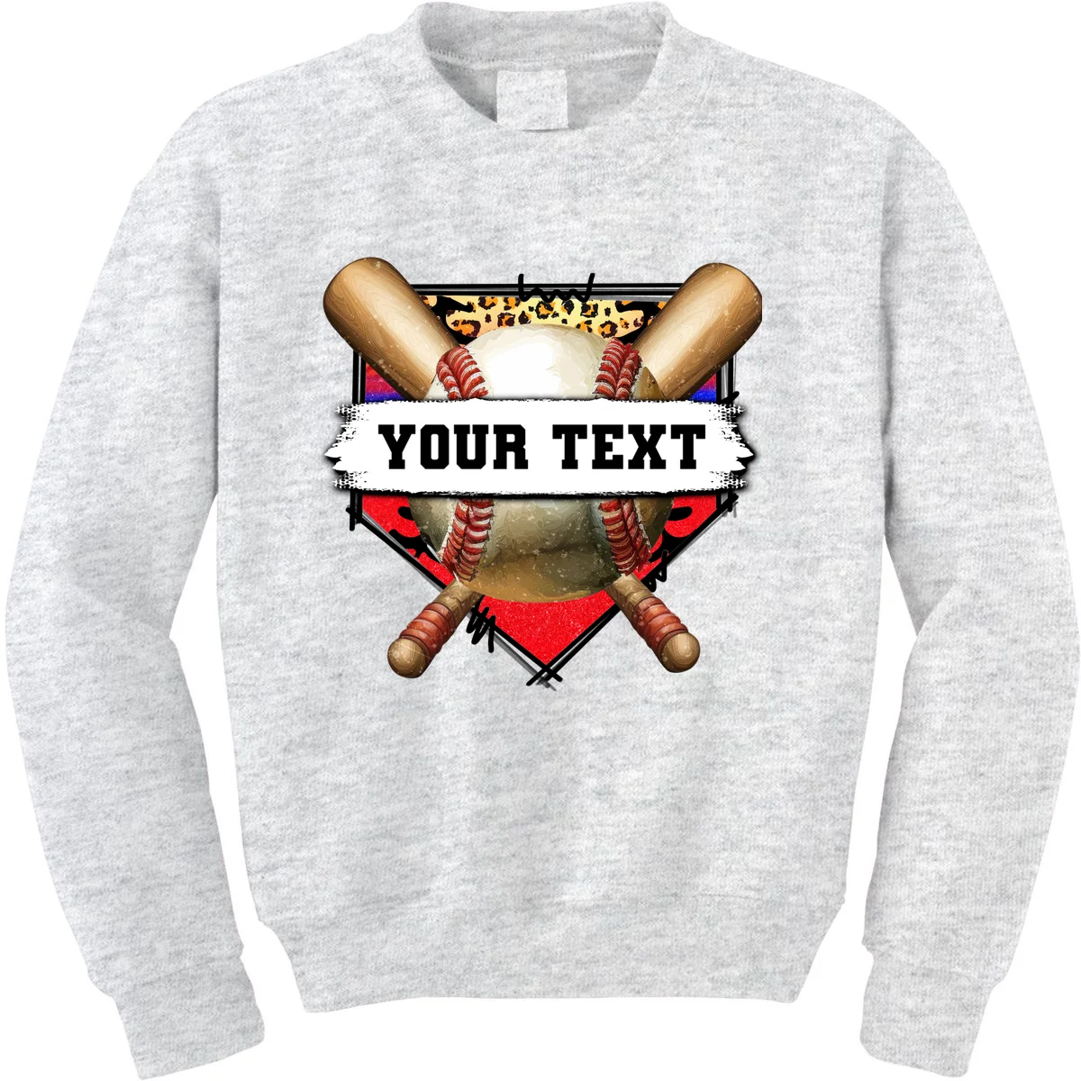 YOUR TEXT Custom Personalized Team Name Baseball Bats and Base Kids Sweatshirt - Front
