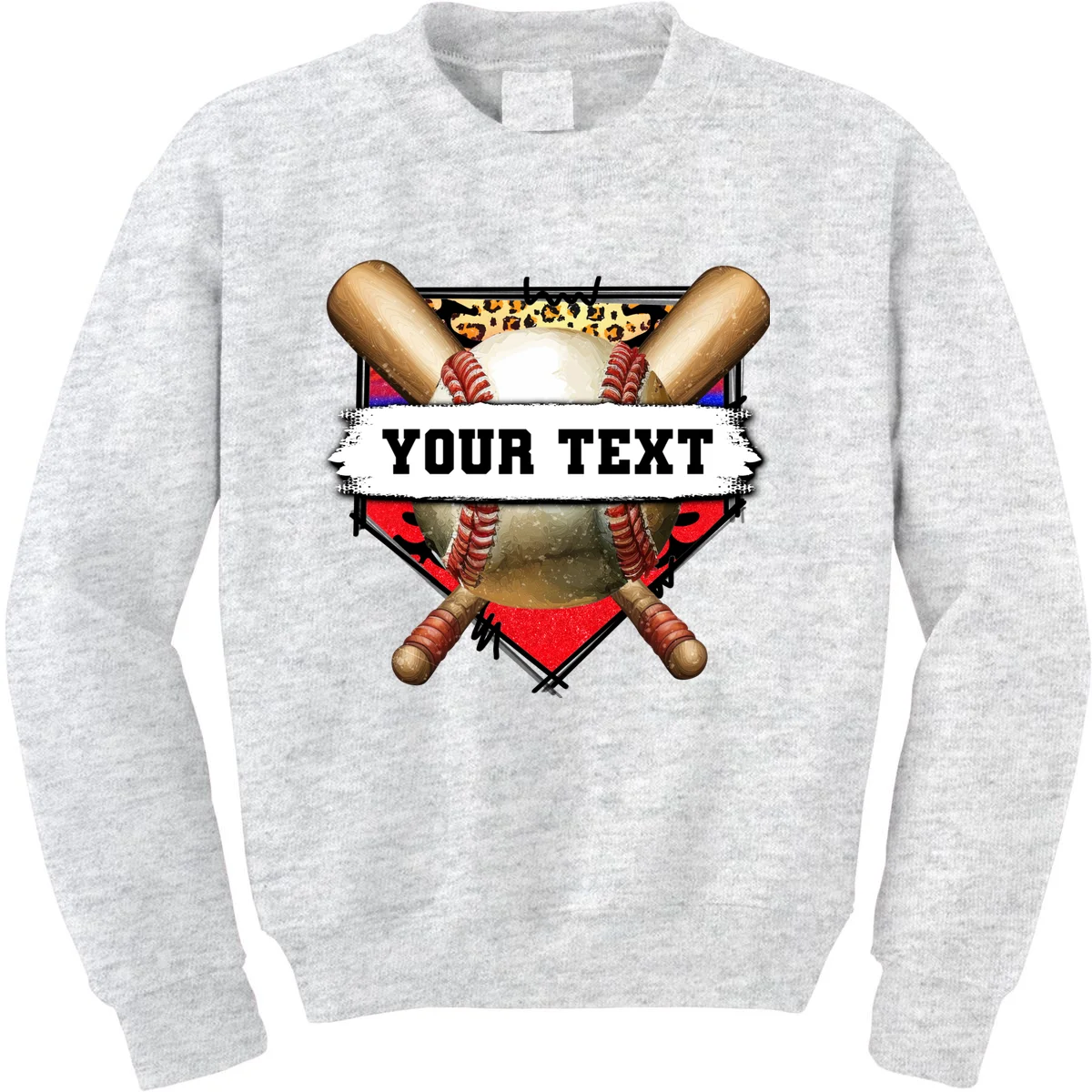 YOUR TEXT Custom Personalized Team Name Baseball Bats and Base Kids Sweatshirt - Front