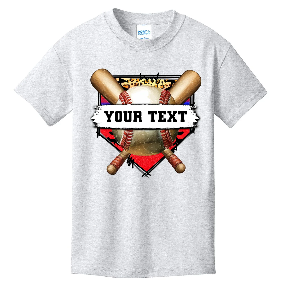 YOUR TEXT Custom Personalized Team Name Baseball Bats and Base Kids T-Shirt - Front