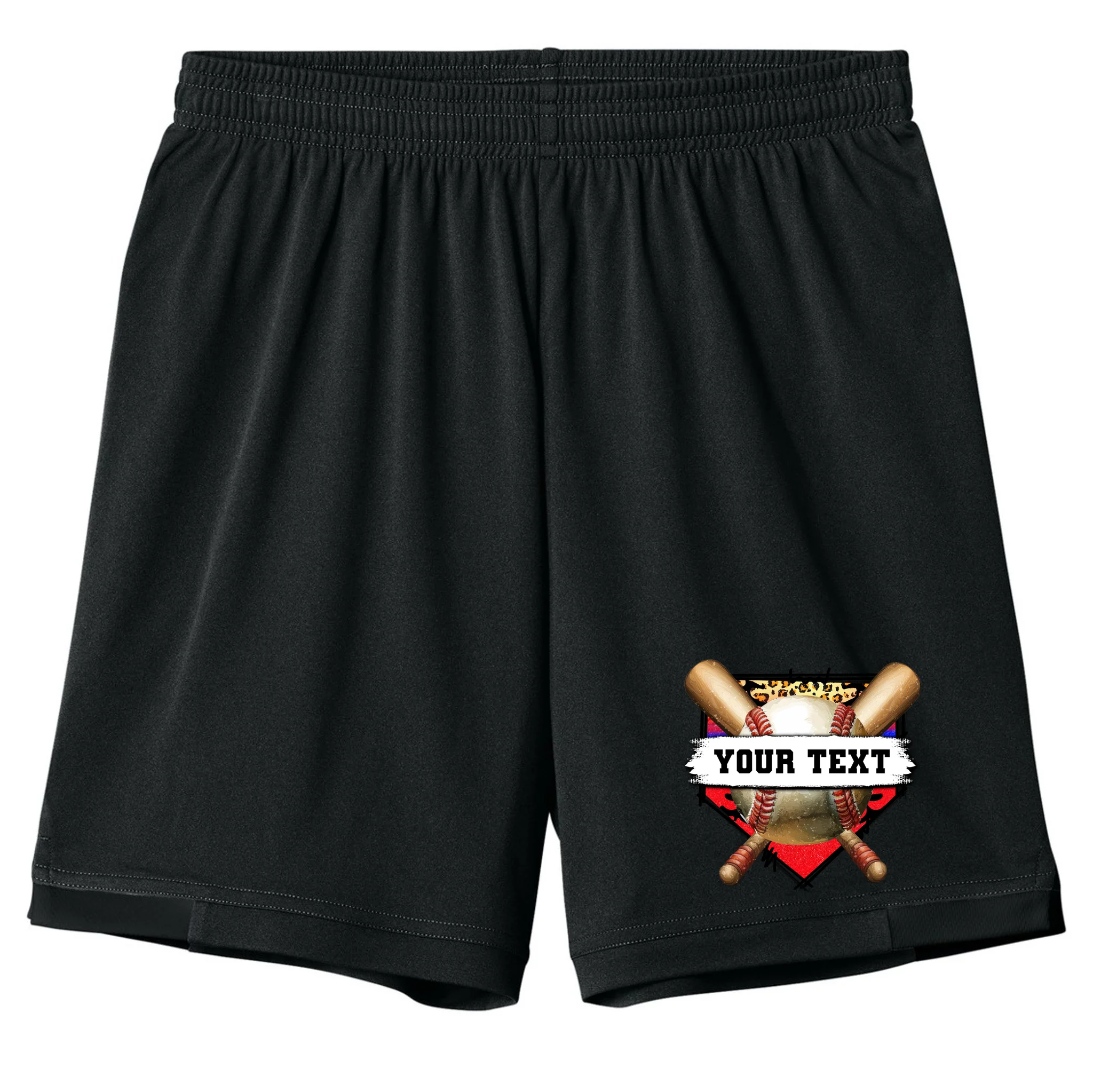 YOUR TEXT Custom Personalized Team Name Baseball Bats and Base Kids Shorts - Front