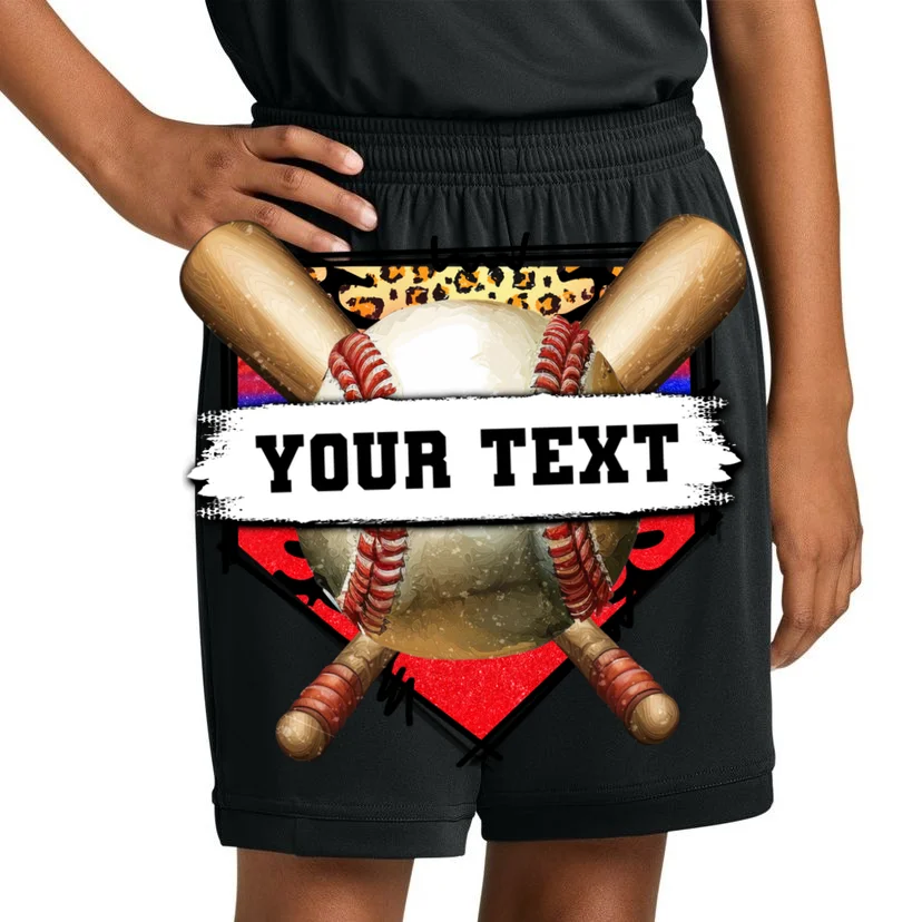 YOUR TEXT Custom Personalized Team Name Baseball Bats and Base Kids Shorts - Front 1