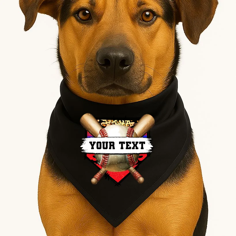 YOUR TEXT Custom Personalized Team Name Baseball Bats and Base Dog Bandana - Front 1