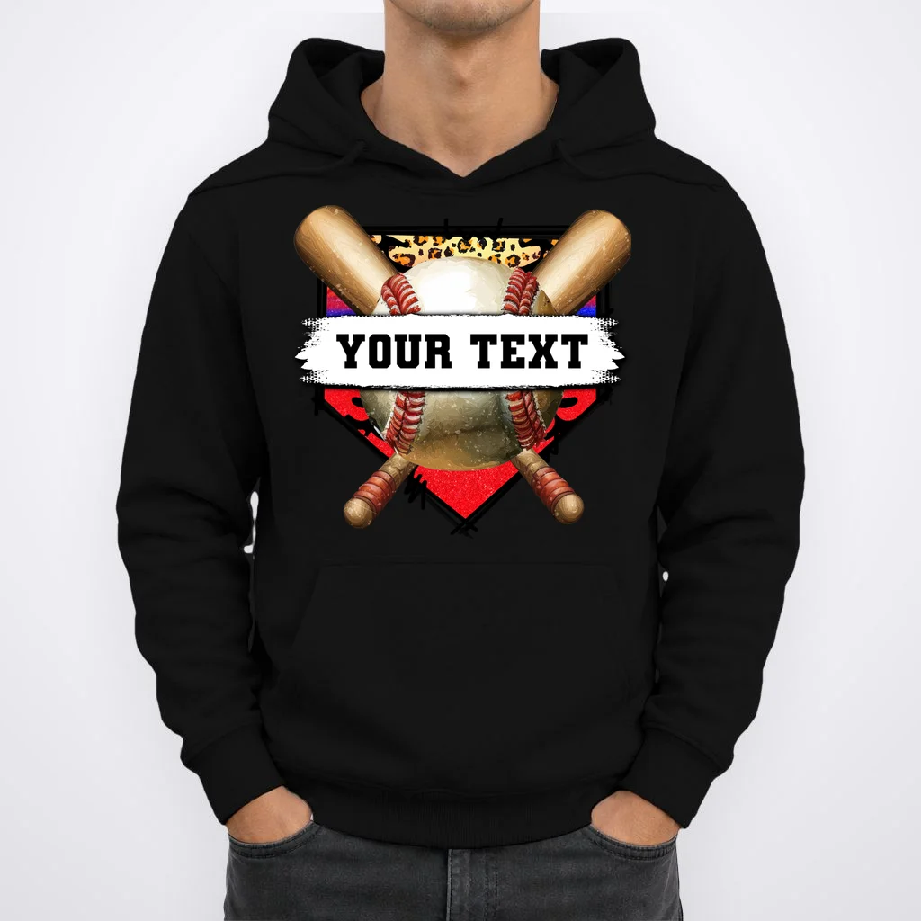 YOUR TEXT Custom Personalized Team Name Baseball Bats and Base Hoodie - Front 1