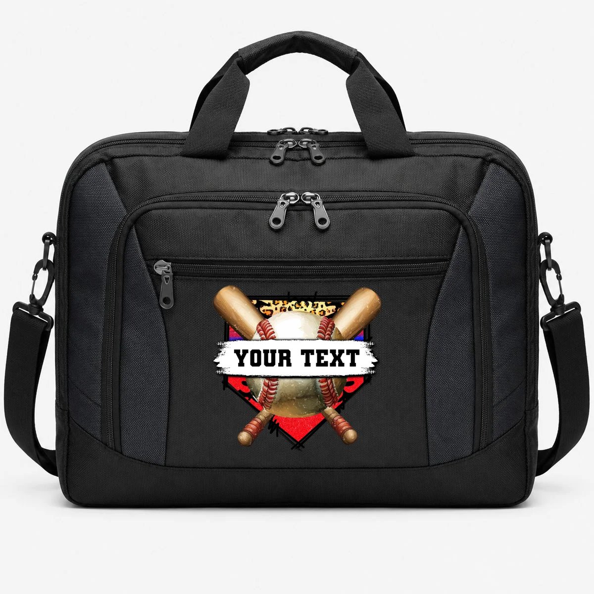 YOUR TEXT Custom Personalized Team Name Baseball Bats and Base Briefcase - Front