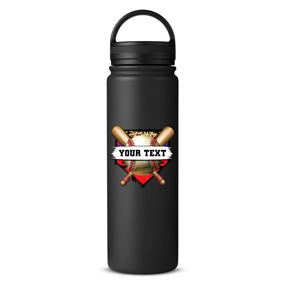 YOUR TEXT Custom Personalized Team Name Baseball Bats and Base 24oz Water Bottle - Front