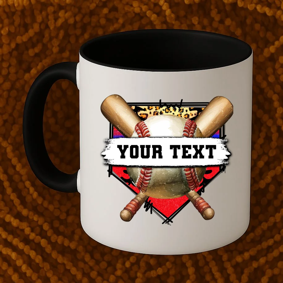 YOUR TEXT Custom Personalized Team Name Baseball Bats and Base Coffee Mug - Front 1