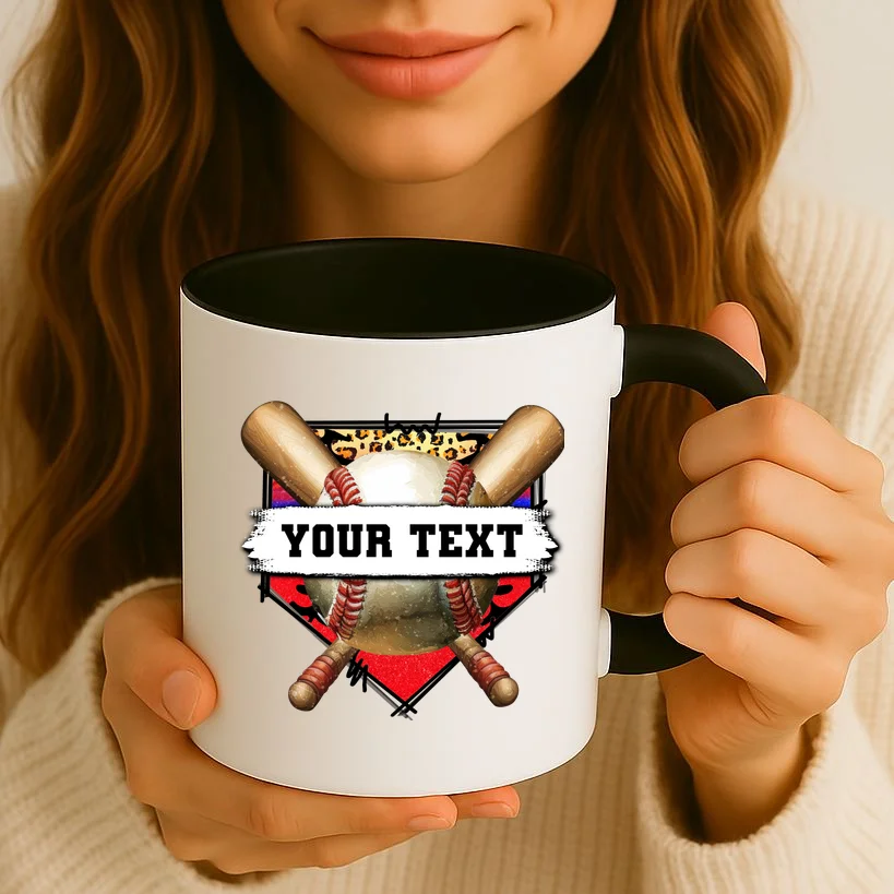 YOUR TEXT Custom Personalized Team Name Baseball Bats and Base Coffee Mug - Front 2