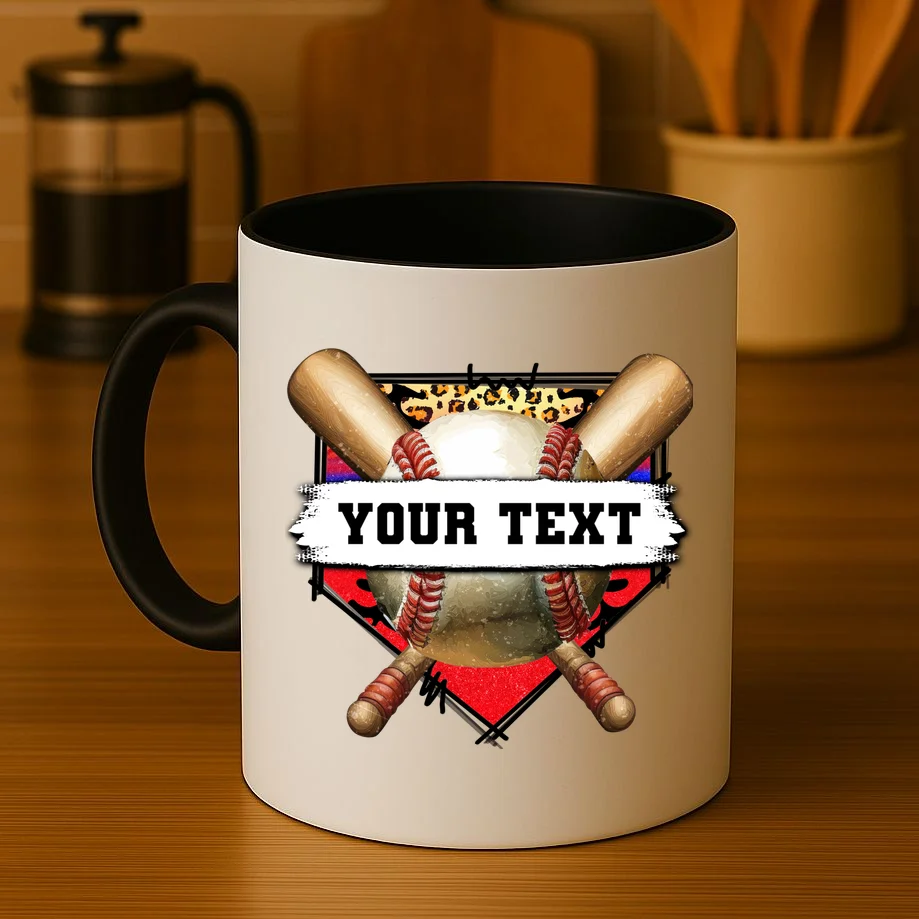 YOUR TEXT Custom Personalized Team Name Baseball Bats and Base Coffee Mug - Front 3