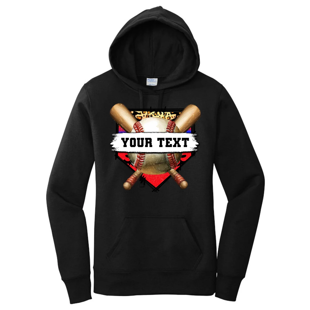 YOUR TEXT Custom Personalized Team Name Baseball Bats and Base Women's Pullover Hoodie - Front