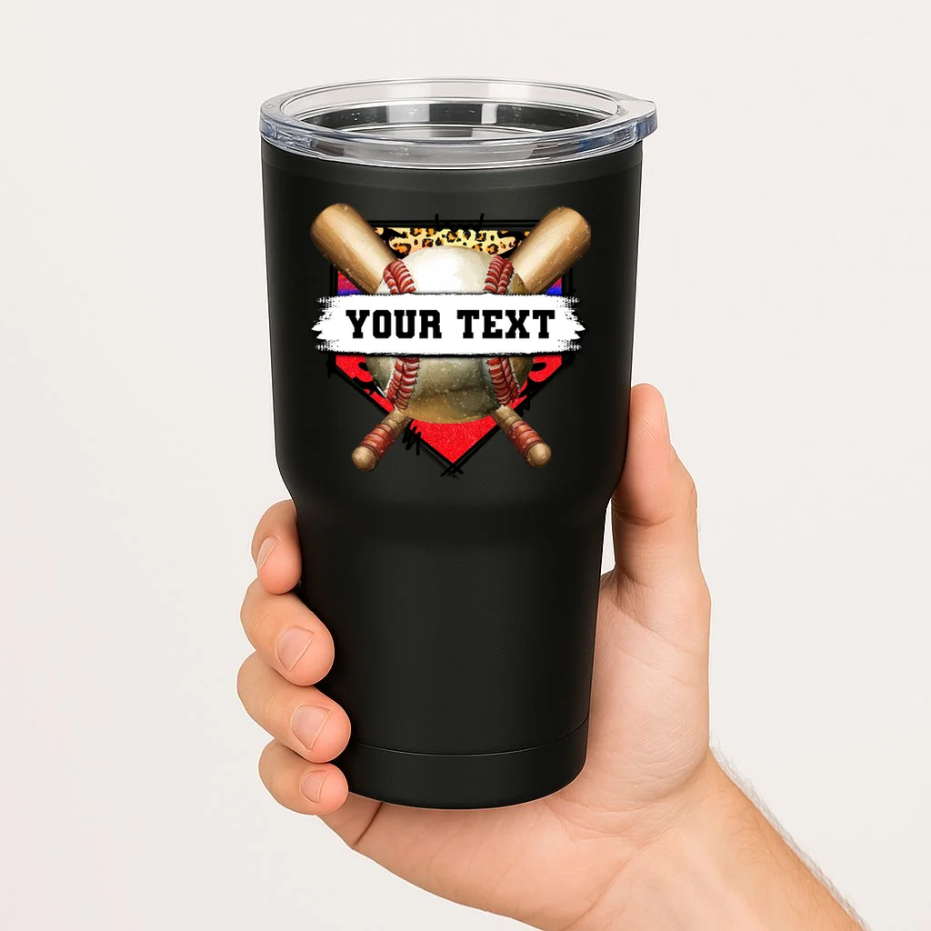 YOUR TEXT Custom Personalized Team Name Baseball Bats and Base 20oz Tumbler - Front 1