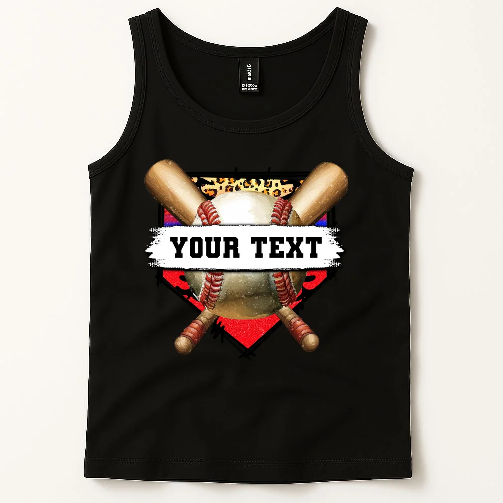 YOUR TEXT Custom Personalized Team Name Baseball Bats and Base Tank Top - Front 1