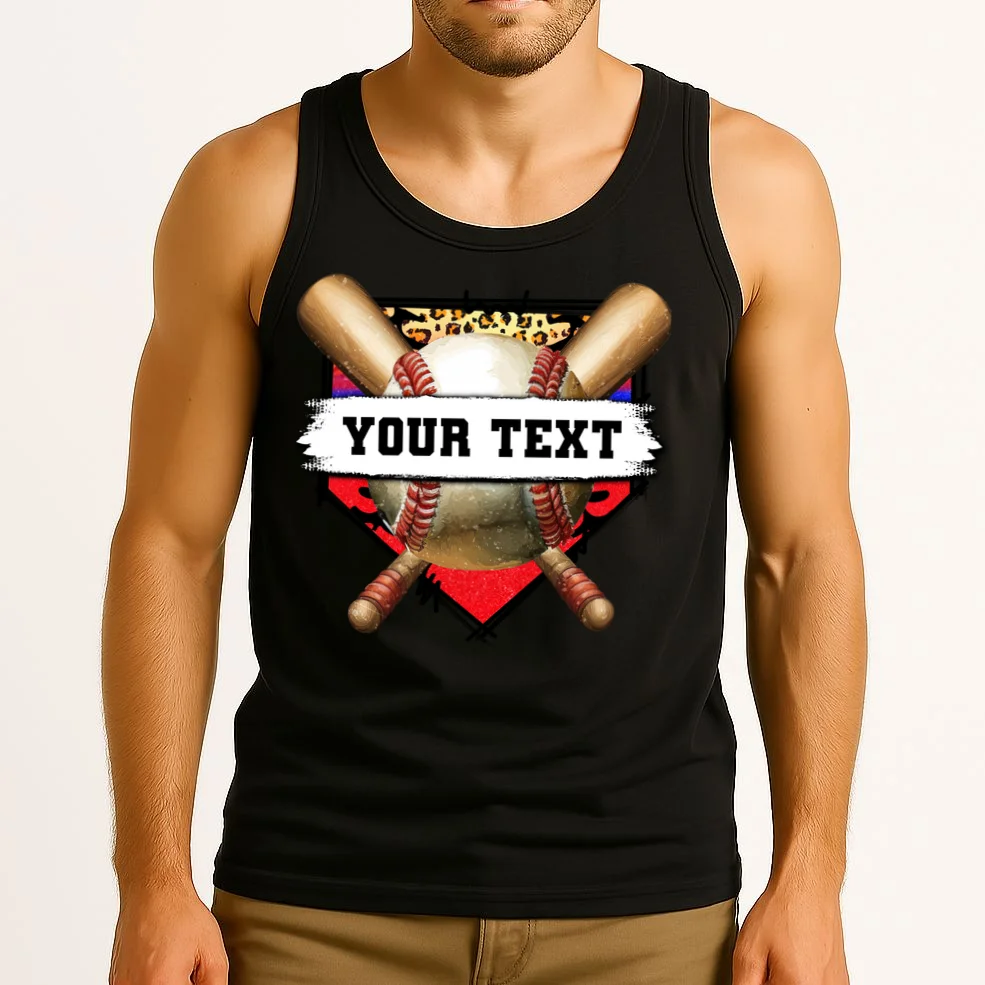 YOUR TEXT Custom Personalized Team Name Baseball Bats and Base Tank Top - Front 2