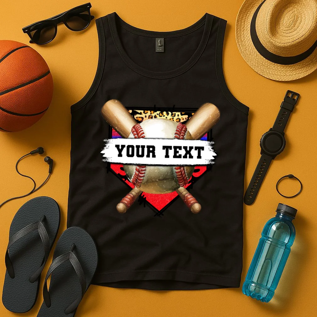 YOUR TEXT Custom Personalized Team Name Baseball Bats and Base Tank Top - Front 3