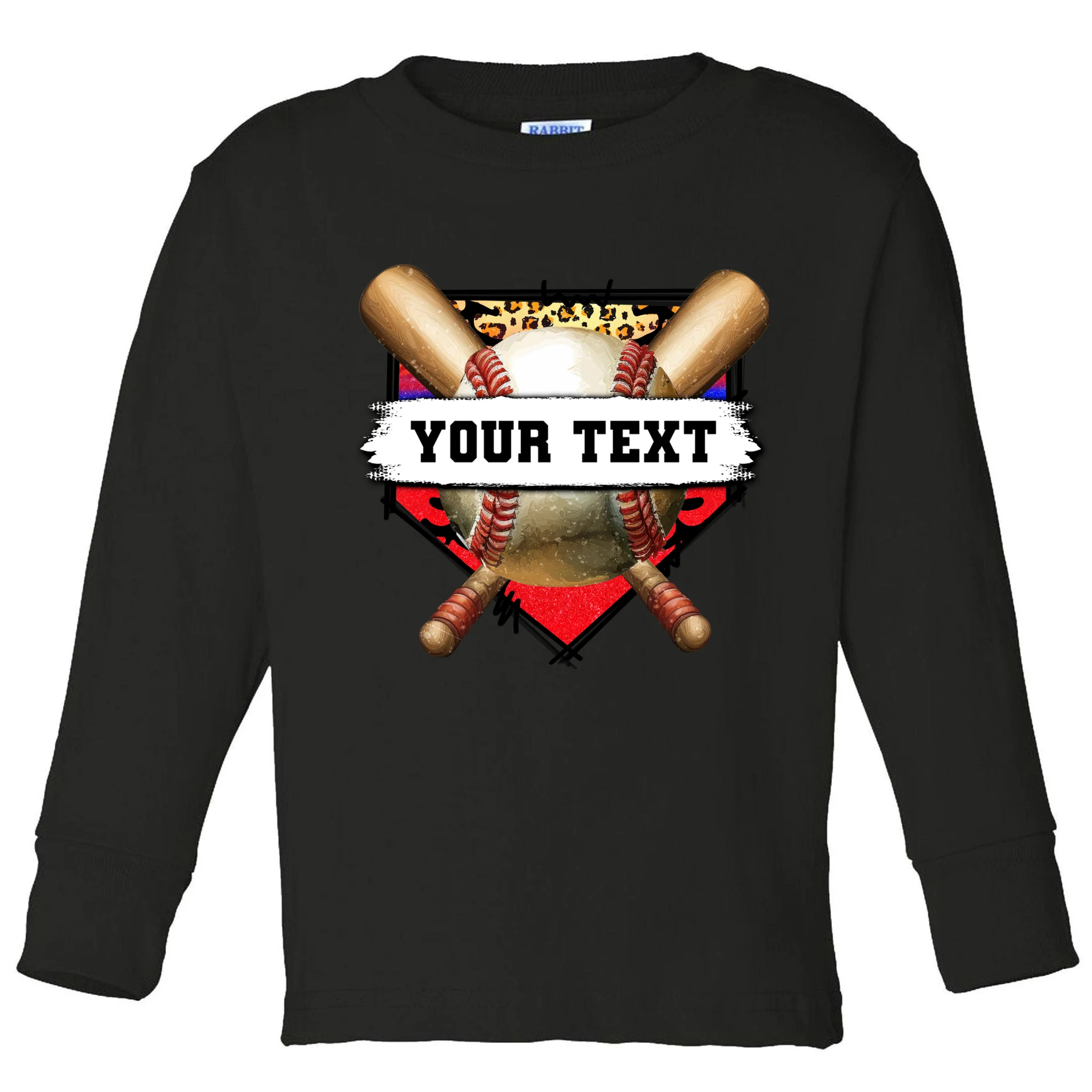 YOUR TEXT Custom Personalized Team Name Baseball Bats and Base Toddler Long Sleeve Shirt - Front