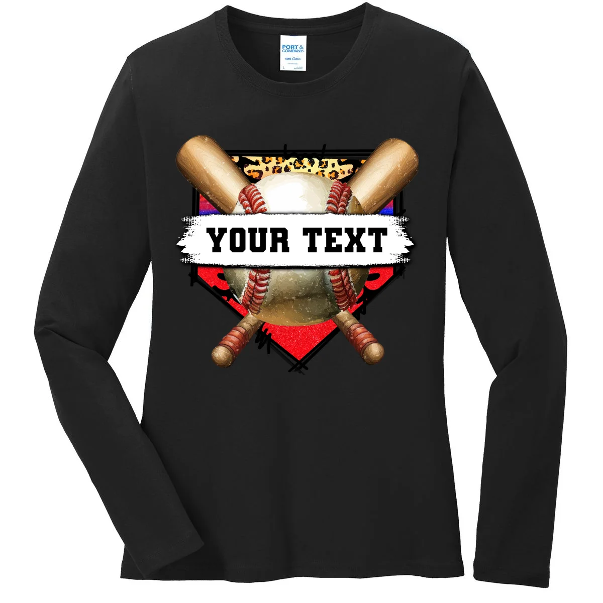 YOUR TEXT Custom Personalized Team Name Baseball Bats and Base Women's Long Sleeve Shirt - Front