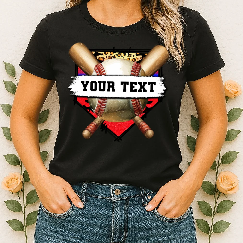 YOUR TEXT Custom Personalized Team Name Baseball Bats and Base Women's T-Shirt - Front 1