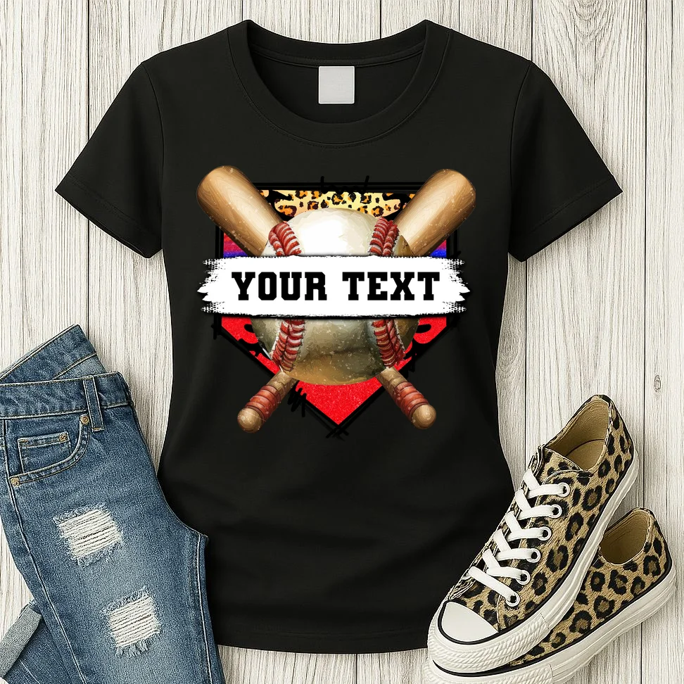 YOUR TEXT Custom Personalized Team Name Baseball Bats and Base Women's T-Shirt - Front 2
