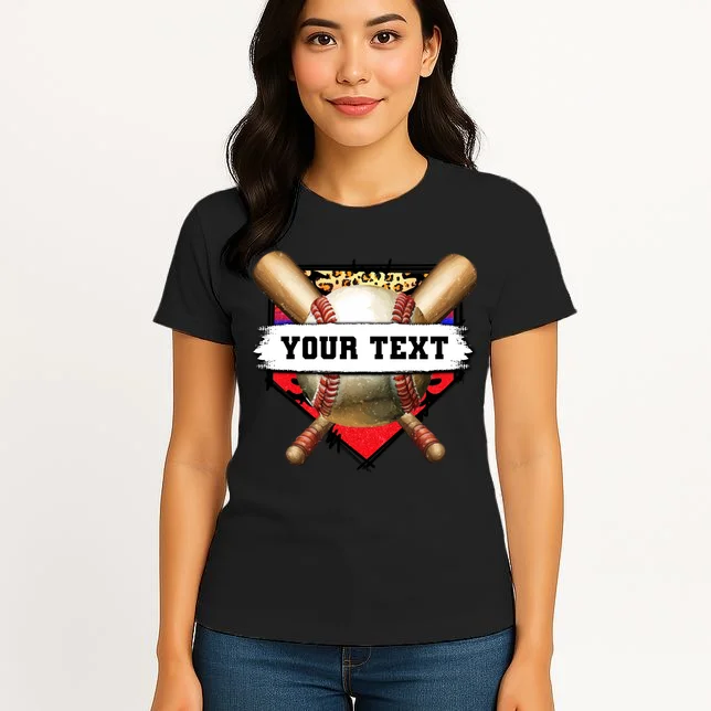 YOUR TEXT Custom Personalized Team Name Baseball Bats and Base Women's T-Shirt - Front 3