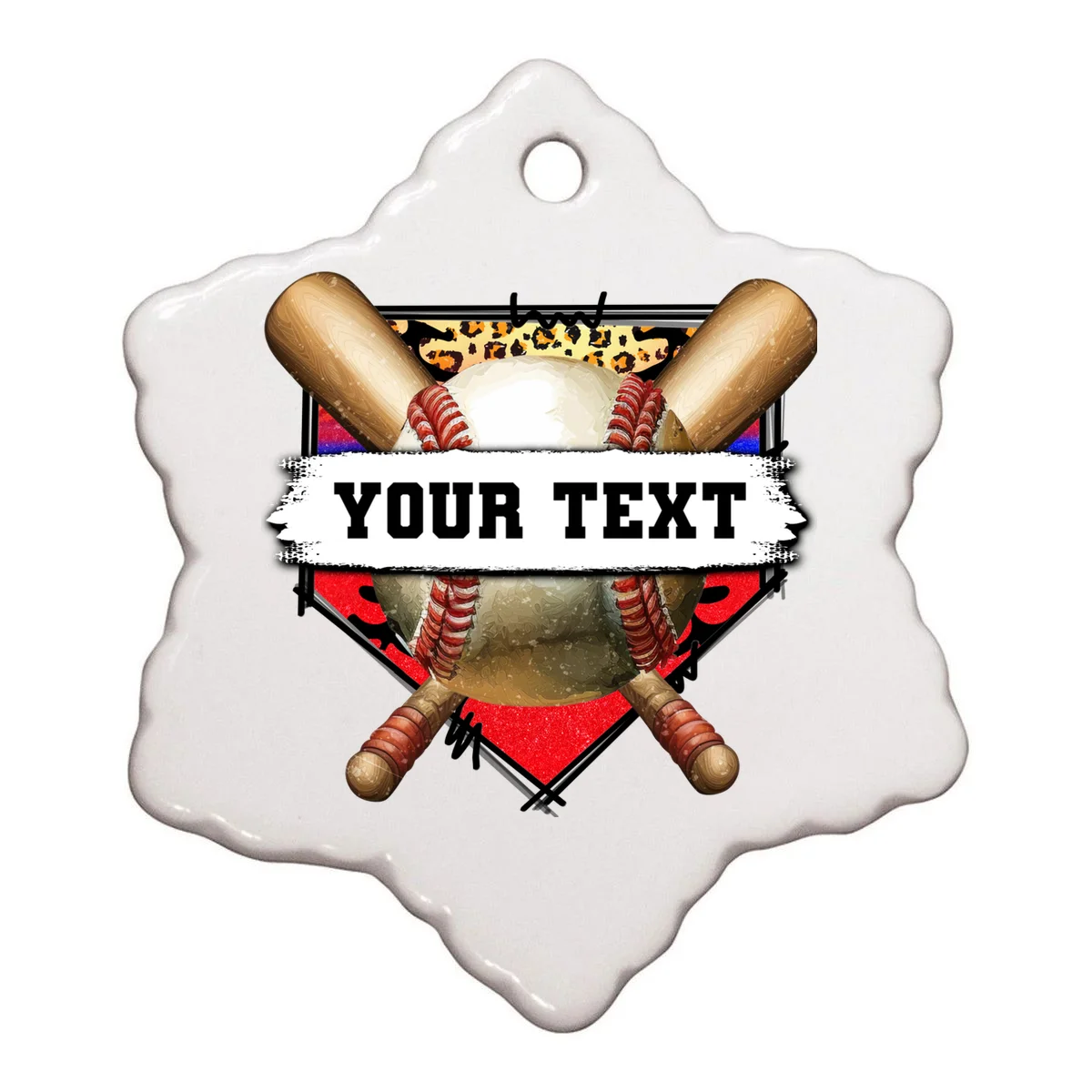 YOUR TEXT Custom Personalized Team Name Baseball Bats and Base Ornament - Front