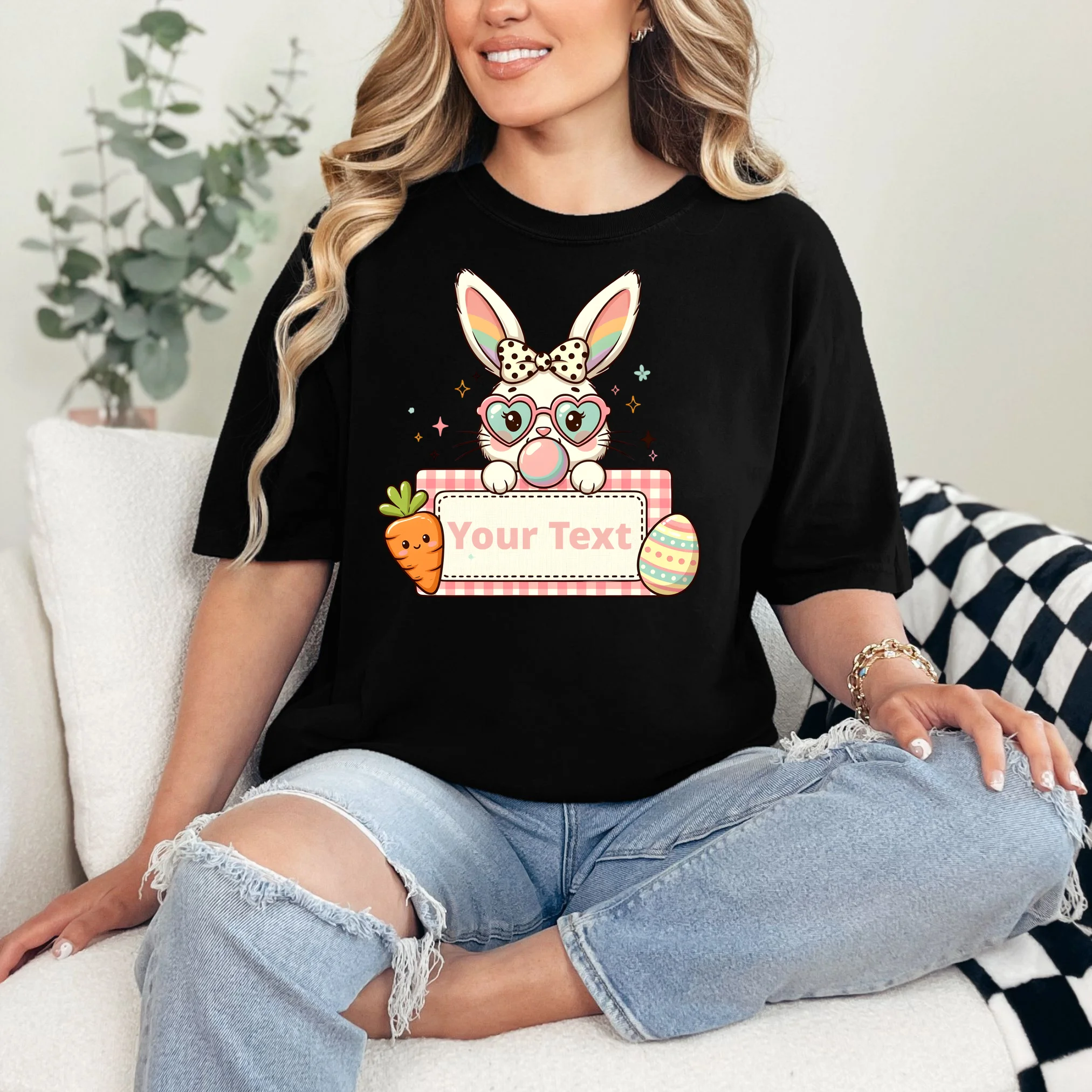 Your Text Personalized Custom Text Cute Girls Easter Bunny T-Shirt - Front 1