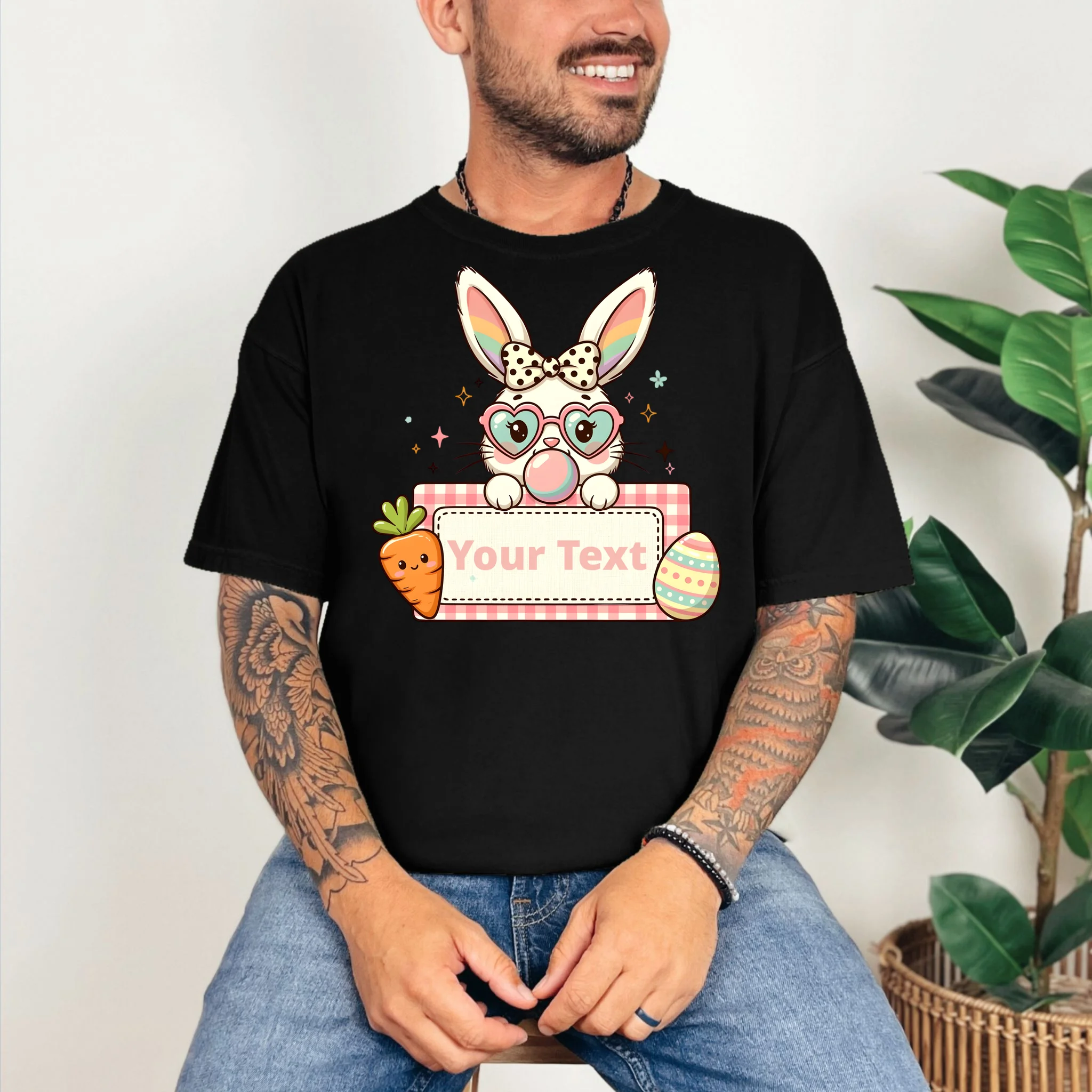 Your Text Personalized Custom Text Cute Girls Easter Bunny T-Shirt - Front 2