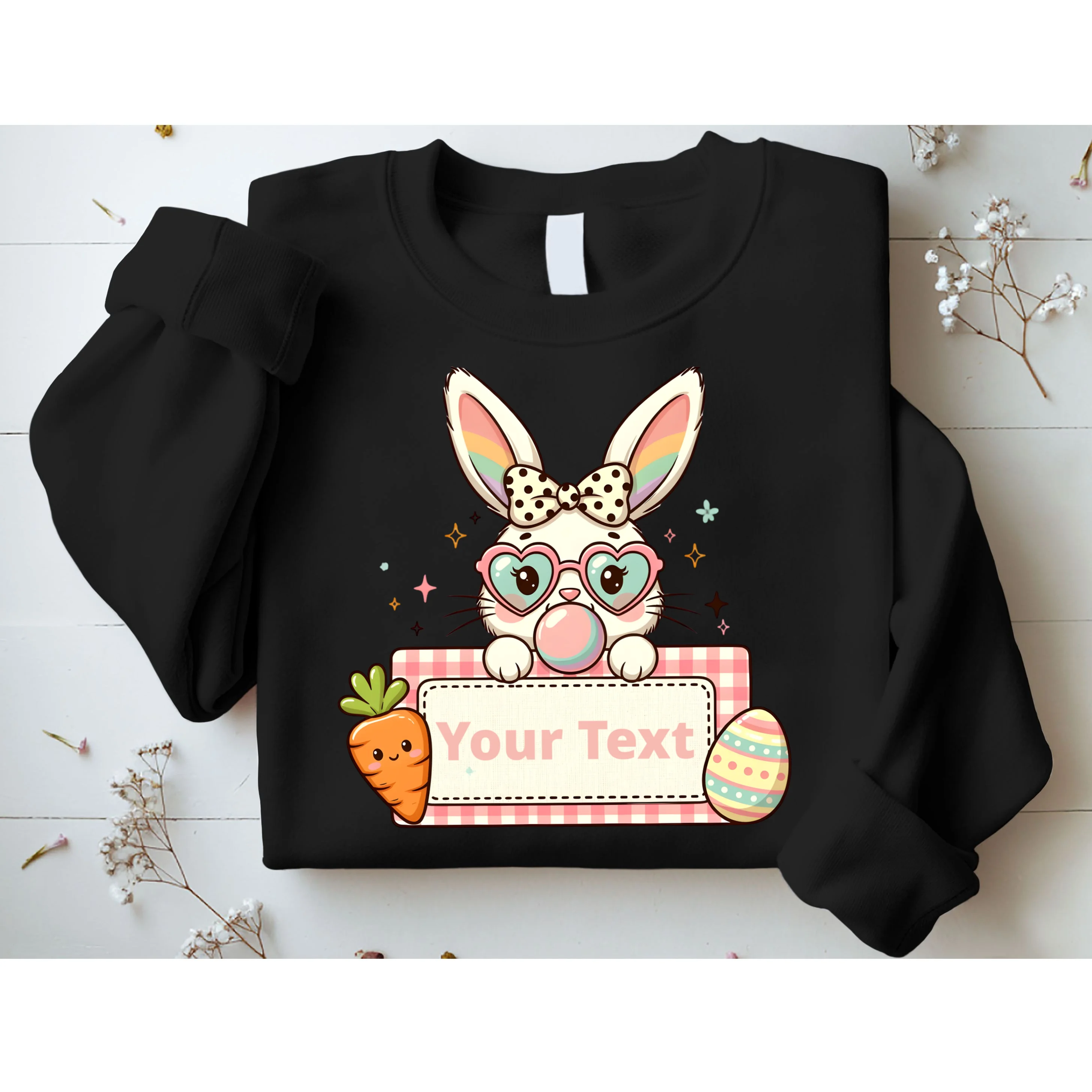 Your Text Personalized Custom Text Cute Girls Easter Bunny Sweatshirt - Front 1